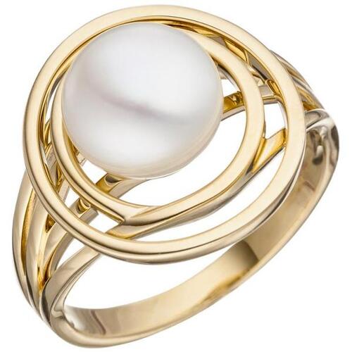 Damen Ring 585 Gold Gelbgold 1 Perle Perlenring Goldring (Gr��e: 58)