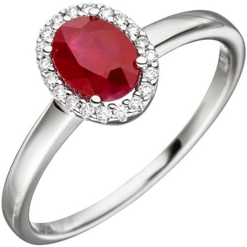 Damen Ring 585 Wei�gold 20 Diamanten 1 Rubin rot Rubinring (Gr��e: 56)