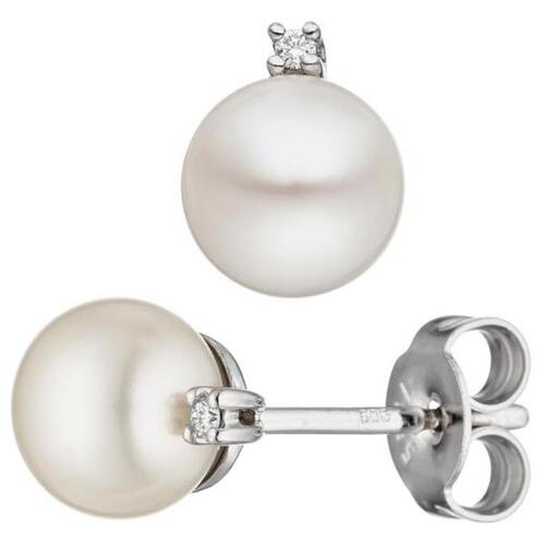Ohrstecker 585 Wei�gold S��wasser Perlen Diamanten Brillanten 8,6 mm