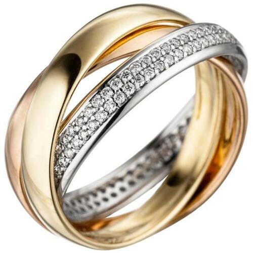 Damen Ring 585 Gold tricolor dreifarbig 122 Diamanten (Gr��e: 56)