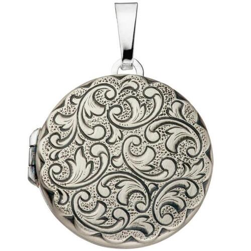 Medaillon rund f�r 2 Fotos 925 Sterling Silber matt zum �ffnen