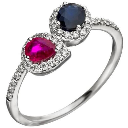 Damen Ring 585 Wei�gold 38 Diamanten Rubin rot Safir blau (Gr��e: 54)