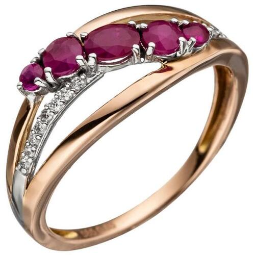 Damen Ring 585 Rotgold 5 Rubine rot 16 Diamanten (Gr��e: 54)