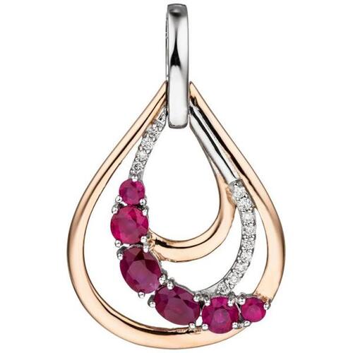 Anh�nger Tropfen 585 Rotgold bicolor 6 Rubine rot 13 Diamanten