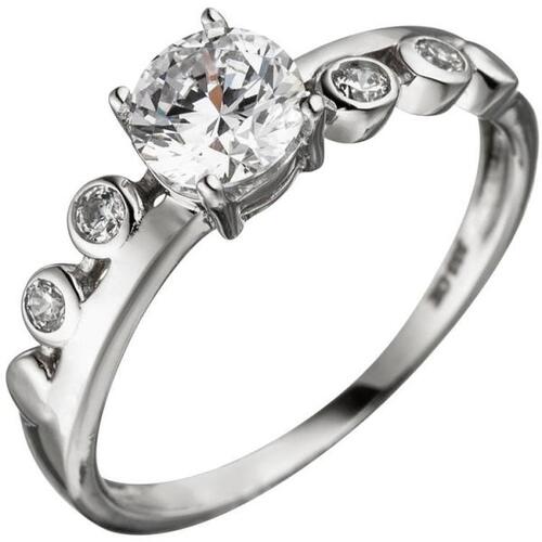 Damen Ring 333 Gold Wei�gold 5 Zirkonia (Gr��e: 60)