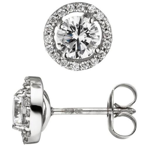 Ohrstecker 333 Gold Wei�gold 38 Zirkonia Ohrringe Wei�goldohrringe