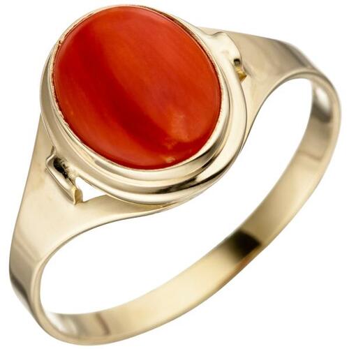 Damen Ring 333 Gelbgold 1 Koralle rot, Goldring (Gr��e: 50)