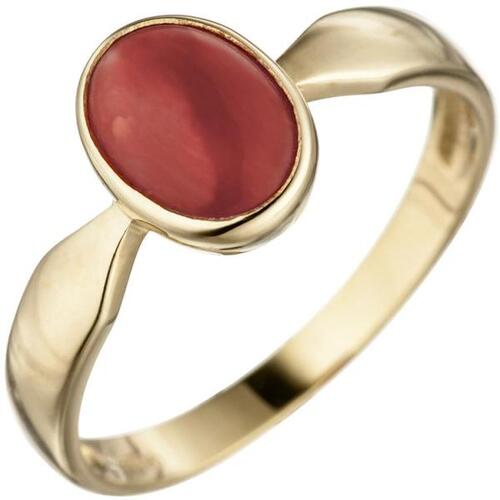Damen Ring 333 Gelbgold 1 Koralle rot Goldring (Gr��e: 50)