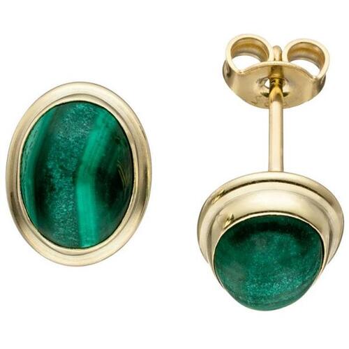 Ohrstecker oval 585 Gold Gelbgold 2 Malachite gr�n Ohrringe Goldohrringe