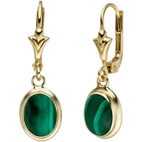 Ohrh�nger oval 585 Gold Gelbgold 2 Malachite gr�n Ohrringe Goldohrringe
