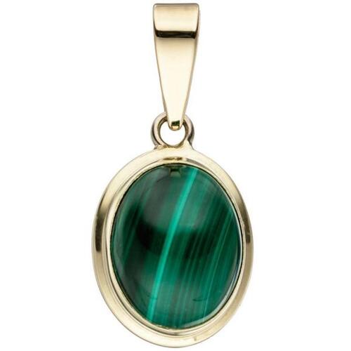 Anh�nger oval 585 Gold Gelbgold 1 Malachit gr�n Goldanh�nger