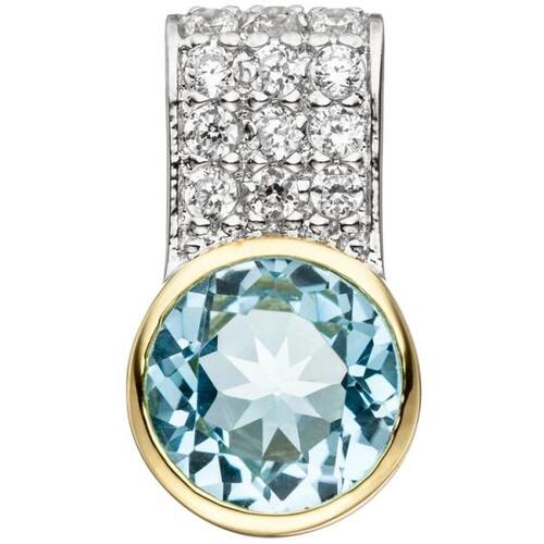 Anh�nger 925 Silber vergoldet mit Zirkonia 1 Blautopas hellblau
