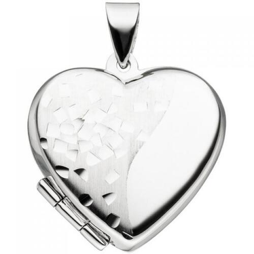Medaillon Herz f�r 2 Fotos 925 Silber teil matt Herzmedaillon