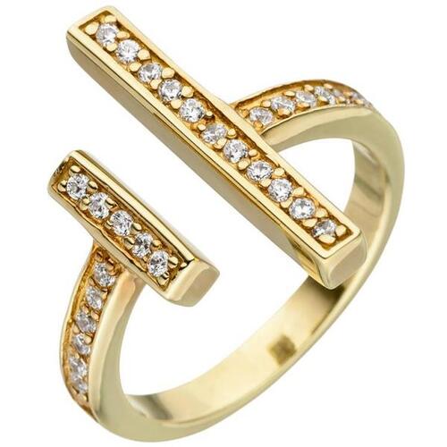Damen Ring offen 925 Sterling Silber gold 30 Zirkonia (Gr��e: 54)