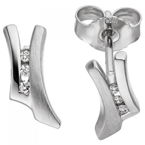 Ohrstecker 585 Gold Wei�gold teil matt 6 Diamanten Brillanten