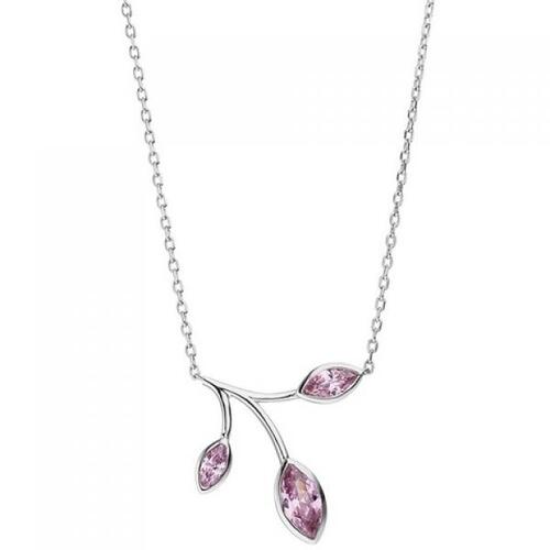Collier Kette mit Anh�nger 925 Sterling Silber 3 Zirkonia rosa 45 cm Kette