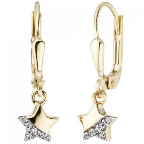Kinder Ohrh�nger Stern 375 Gold Gelbgold 12 Zirkonia Ohrringe