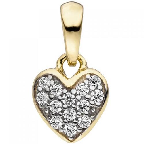 Kinder Anh�nger Herz 375 Gold Gelbgold bicolor 13 Zirkonia Kinderanh�nger