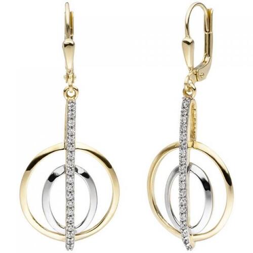 Ohrh�nger 375 Gold Gelbgold bicolor 38 Zirkonia Ohrringe Boutons