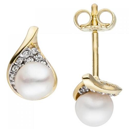 Ohrstecker 375 Gold Gelbgold 2 S��wasser Perlen 20 Zirkonia