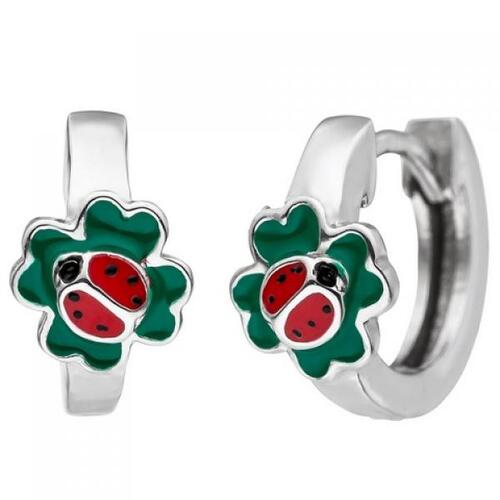 Kinder Creolen Marienk�fer Kleeblatt 925 Sterling Silber Ohrringe