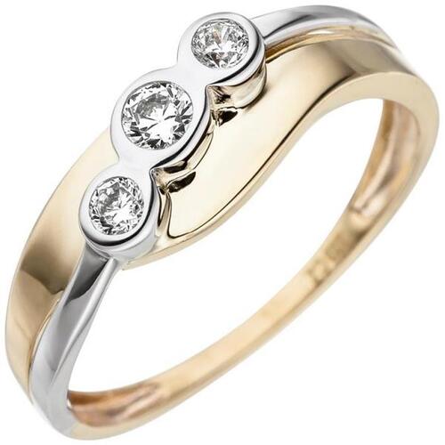 Damen Ring 333 Gelbgold Wei�gold bicolor 3 Zirkonia (Gr��e: 52)
