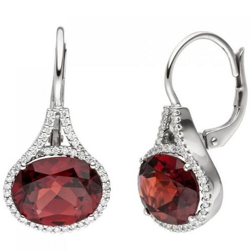 Ohrh�nger 585 Gold Wei�gold 88 Diamanten Brillanten 2 Granate rot