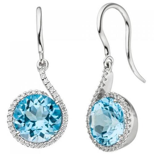 Ohrh�nger 585 Gold Wei�gold 70 Diamanten Brillanten 2 Blautopase
