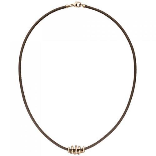 Halskette Leder Taupe mit 585 Rotgold 47 Diamanten Brillanten 45 cm