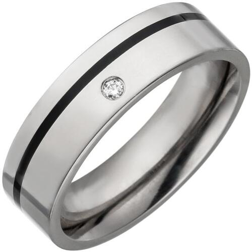 Partner Ring Titan mit Keramik schwarz 1 Diamant Brillant (Gr��e: 64)