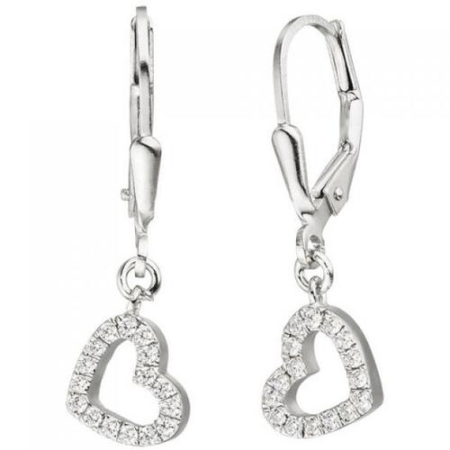 Ohrh�nger Herz 925 Sterling Silber 32 Zirkonia Ohrringe Boutons