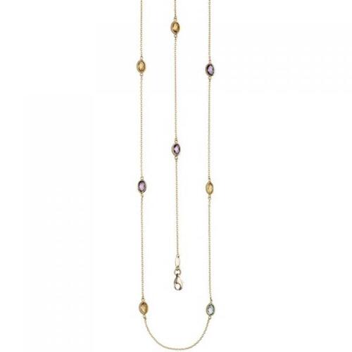 Halskette Kette lang 585 Gold Gelbgold Citrine Blautopase Amethyste 90 cm