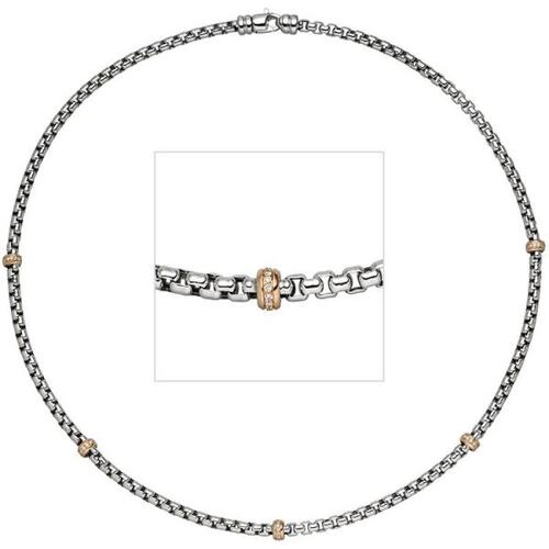 Collier Halskette 585 Gold Wei�gold Rotgold bicolor 65 Diamanten 45 cm