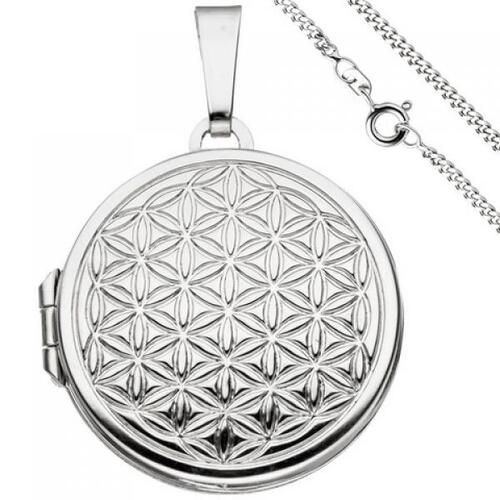 Medaillon Blume des Lebens rund zum �ffnen 925 Silber mit Kette 60 cm