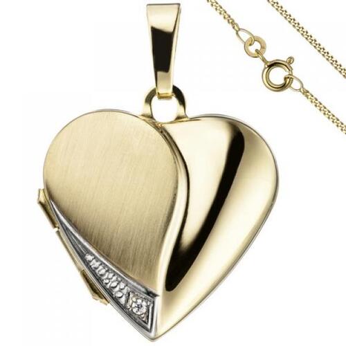 Medaillon Herz zum �ffnen f�r Fotos 333 Gold Zirkonia mit Kette 45 cm