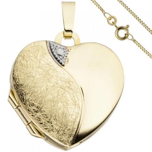 Medaillon Herz zum �ffnen f�r 2 Fotos 333 Gold mit Kette 50 cm