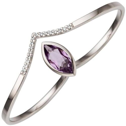 Damen Zweifinger Ring 333 Gold Wei�gold 1 Amethyst 16 Zirkonia (Gr��e: 58)