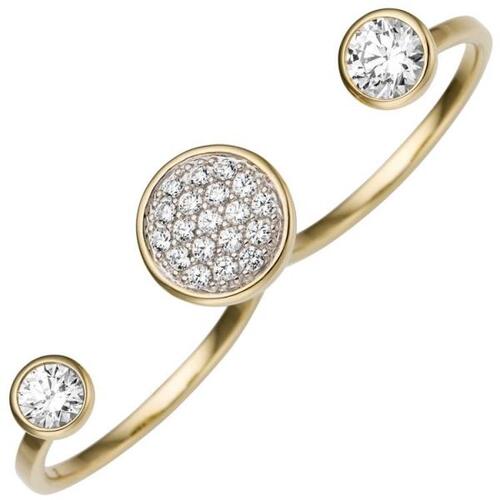 Damen Zweifinger Ring 333 Gelbgold 21 Zirkonia Goldring (Gr��e: 52)