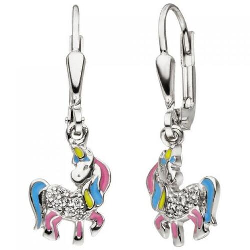 Kinder Ohrh�nger Einhorn 925 Silber 14 Zirkonia Ohrringe Kinderohrringe