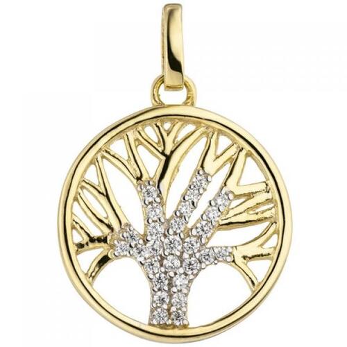 Anh�nger Lebensbaum Baum 375 Gelbgold bicolor 27 Zirkonia