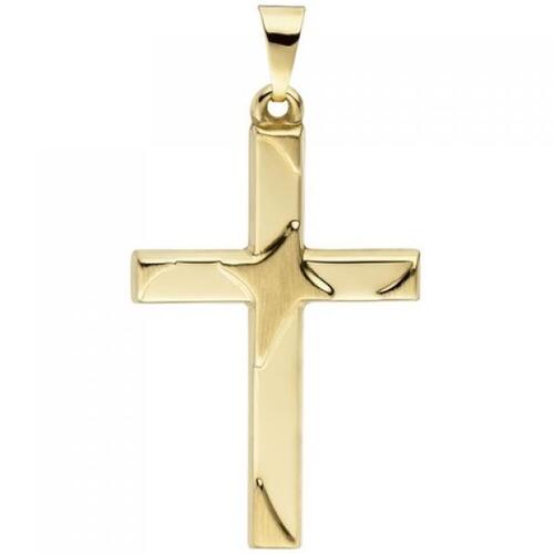 Anh�nger Kreuz 375 Gold Gelbgold teil matt Kreuzanh�nger Goldkreuz