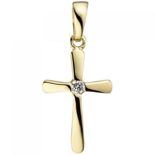 Anh�nger Kreuz 375 Gold Gelbgold 1 Zirkonia Kreuzanh�nger Goldkreuz