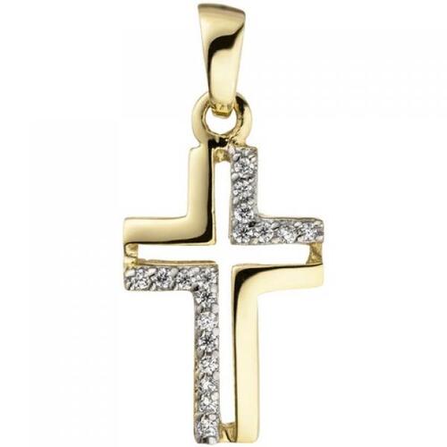 Anh�nger Kreuz 375 Gold Gelbgold 18 Zirkonia Kreuzanh�nger Goldkreuz