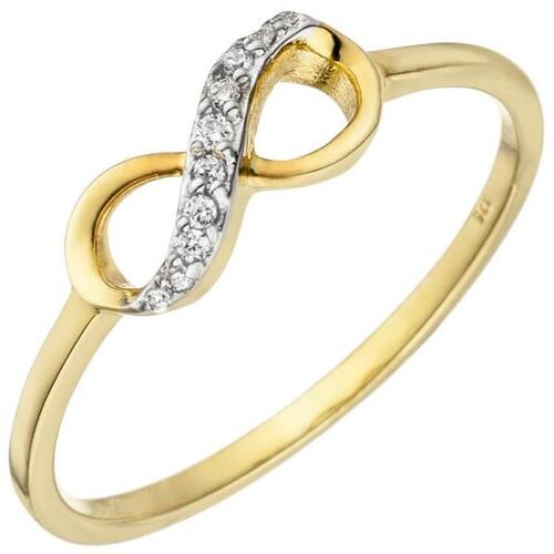 Damen Ring Unendlichkeit 375 Gold Gelbgold 10 Zirkonia Goldring (Gr��e: 52)