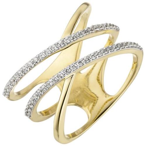 Damen Ring breit mehrreihig 375 Gold Gelbgold 52 Zirkonia Goldring (Gr��e: 54)