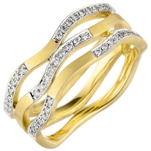 Damen Ring breit 585 Gold Gelbgold matt 42 Diamanten Brillanten (Gr��e: 56)