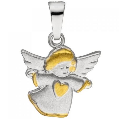 Anhnger Engel Schutzengel 925 Sterling Silber bicolor matt