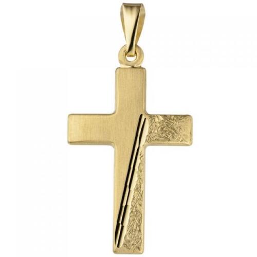 Anh�nger Kreuz 333 Gold Gelbgold teil matt geh�mmert Kreuzanh�nger