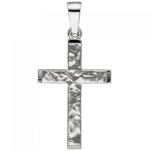 Anh�nger Kreuz 333 Gold Wei�gold teil matt geh�mmert