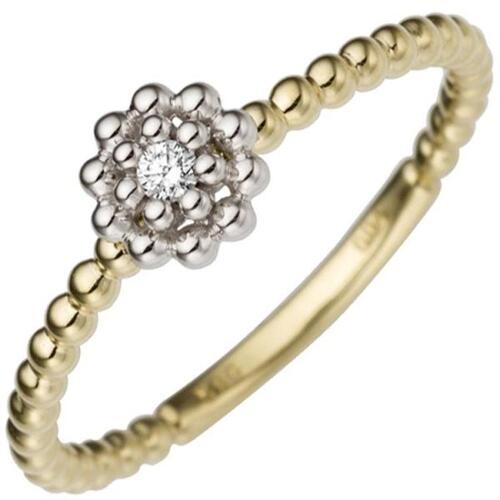 Damen Ring Blume 585 Gelbgold Wei�gold Diamant Brillant (Gr��e: 52)